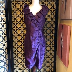 ADRIANNA PAPELL 14W PURPLE RUFFLED COLLAR COCKTAIL DRESS GALA PARTY‎